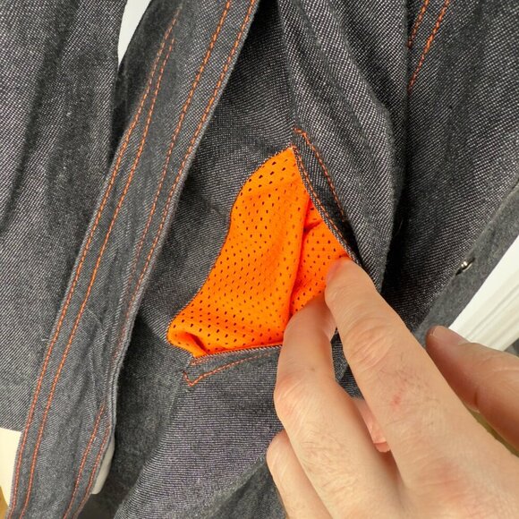 HOLT RENFREW Vtg Y2K Long Denim Gray Jeans Jacket button-down Tie Waist sz 2 - Picture 8 of 16